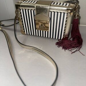 Gold and Black Crossbody Bag with Striped Design